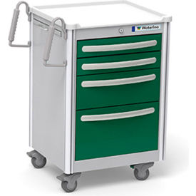 Waterloo Healthcare, LLC JSGKA-3369-FWG Waterloo Healthcare 4-Drawer Aluminum Junior Short Medical Bedside Cart, Key Lock, Fairway Green image.