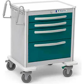 Waterloo Healthcare, LLC USGLA-3369-TLG Waterloo Healthcare 4-Drawer Aluminum Short Treatment Cart, Level Lock, Teal Green image.