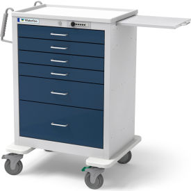 Waterloo Healthcare, LLC UTGSU-333369-DKB Waterloo Healthcare 6-Drawer Steel Tall Anesthesia Cart, Push Button Lock, Dark Blue image.