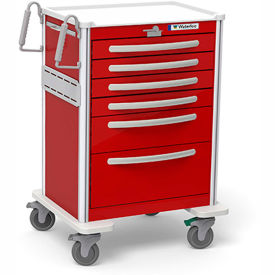 Waterloo Healthcare, LLC UTRLA-333369-RED Waterloo Healthcare 6-Drawer Aluminum Tall Emergency Cart, Lever Lock, Red image.