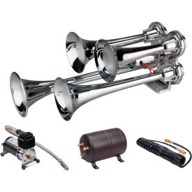 Wolo Manufacturing Corp 853-800 Wolo® Four Trumpet Mini Train Horn Metal Chrome Plated 12-Volt, On-Board Air System - 853-800 image.