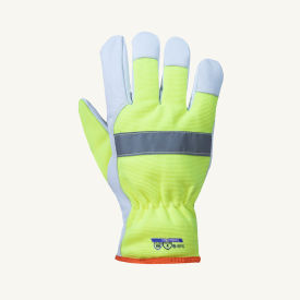 SUPERIOR GLOVE WORKS USA LIMITED 378GTXHVLS Superiorglove Endura Goatskin, Hi-Viz Yellow W/Silver Stripe, Thinsulate Lined Gloves, ANSI A6, S image.