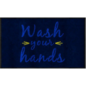 Andersen Company 3017378-825135140 Wash Your Hands - Carpeted Message Mat 3/8" Thick 3 x 5 Navy Blue/Black image.