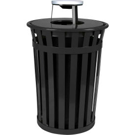 Witt Company M3601-AT-BK Witt Industries Outdoor Slatted Steel Trash Can With Ash Top, 36 Gallon, Black image.
