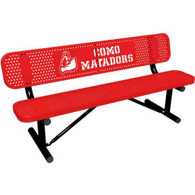 Leisure Craft 6 Personalized Standard Bench with Back Perforated Metal Portable Red 