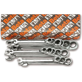 Beta 142C Short 9 Piece 8mm to 19mm 12-Point Reversible Ratcheting Combination Wrench Set Silver 