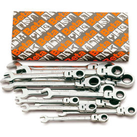 Beta 142SN 13 Piece 7mm to 19mm 12-Point Ratcheting Combination Wrench Set Flex Head Silver 
