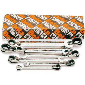 Beta 142AS 8 Piece 5/16" to 3/4" 12-Point Reversible Ratcheting Combination Wrench Set Silver 