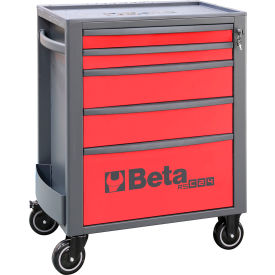 Heavy Duty Rolling Tool Cabinet, 5 Drawers, 29-1/8"W x 17-1/2"D x 38-1/8"H, Red view 2