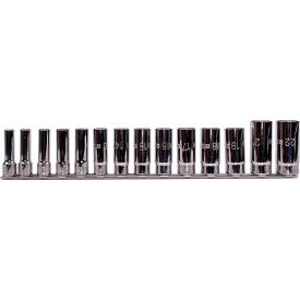 Set of 14 3/8" Drive 6-Point Hand Sockets on Rail, Long series, Metric 8mm-22mm view 2