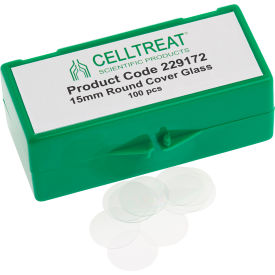 CELLTREAT SCIENTIFIC PRODUCTS LLC 229172 CELLTREAT® 15mm Round Cover Glass, Fits 24 Well Plate, Sterile, 100/PK image.