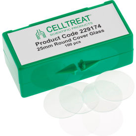 CELLTREAT 25mm Round Cover Glass, Fits 6 Well Plate, Sterile, 100/PK