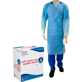 DYNAREX CORPORATION. 2140 Dynarex CPE & Thumb Loop Isolation Gowns, Universal, Blue, 75 Pcs image.