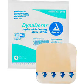 DYNAREX CORPORATION. 3018 Dynarex DynaDerm™ Xtra Thin Hydrocolloid Dressing Bandage, 4"L x 4"W, 120 Pcs image.