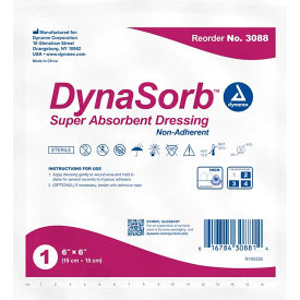DYNAREX CORPORATION. 3088*****##* Dynarex DynaSorb™ Super Absorbent Dressings, Non Adherent, 6"L x 6"W, 120 Pcs image.
