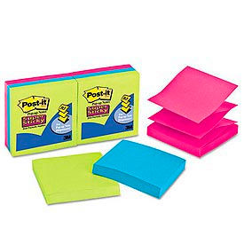 3m MMMR3306SSAN Pop-Up Notes, Super Sticky, 3 x 3, Assorted Neon Colors, 6/PK image.