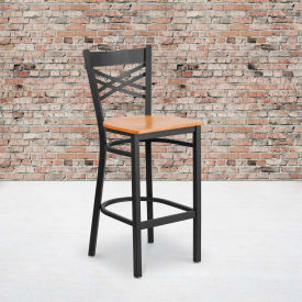 Flash Furniture X-Back Metal Restaurant Barstool - Natural Wood Seat - HERCULES Series
