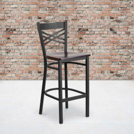 Flash Furniture X-Back Metal Restaurant Barstool - Walnut Wood Seat - HERCULES Series