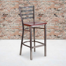 Flash Furniture Ladder Back Metal Restaurant Barstool - Mahogany Wood Seat - HERCULES Series