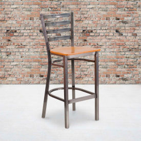 Flash Furniture Ladder Back Metal Restaurant Barstool - Natural Wood Seat - HERCULES Series