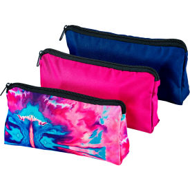 Lockermate® by Bostitch® Printed Fabric Pencil Pouch Blue/Pink/Watercolor 3/Pack 
