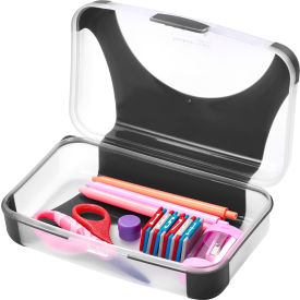 Lockermate® by Bostitch® Hard Durable Plastic Pencil Box Kid-Friendly Design Gray/Clear 