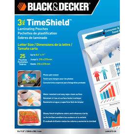 Black & Decker TimeShield 3 mil Laminating Pouches, Letter Size, 25/Pack