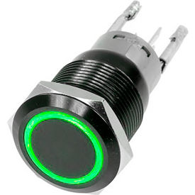 Race Sport 16mm Black 2 Position On/Off Switch, Green, Black Flush Mount, 12V Race Sport 16mm Black 2 Position On/Off Switch, Green, Black Flush Mount, 12V