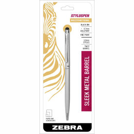 Zebra Pen 33161 Zebra StylusPen® Retractable Ballpoint Pen - Black Ink - Silver Barrel image.
