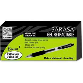 Zebra Pen Corporation 14680 Zebra Sarasa Gel Retractable Pen, Medium  0.7mm, Black Ink, 20/Pack + 4 Bonus Pens image.