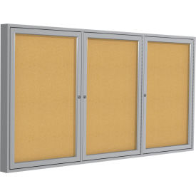 Ghent Mfg Co PA33672K Ghent Enclosed Bulletin Board, 3 Door, 72"W x 36"H, Natural Cork/Silver Frame image.