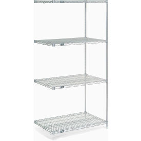 Global Industrial 189409 Nexel® 4 Shelf, Stainless Steel Wire Shelving Unit, Add On, 36"W x 18"D x 74"H image.
