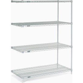 Global Industrial 189407 Nexel® 4 Shelf, Stainless Steel Wire Shelving Unit, Add On, 48"W x 24"D x 63"H image.