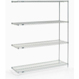 Global Industrial 189489 Nexel® 4 Shelf, Stainless Steel Wire Shelving Unit, Add On, 60"W x 18"D x 74"H image.