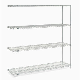 Global Industrial 990158 Nexel® 4 Shelf, Nexelate® Silver Epoxy Wire Shelving Unit, Add On, 72"W x 18"D x 74"H image.