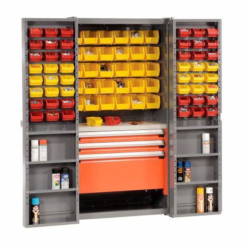 Bins Totes Containers Bins Cabinets Global Industrial Security Work Center Storage Cabinet Shelves 3 Drawers Yellow Red Bins 159010 Globalindustrial Com