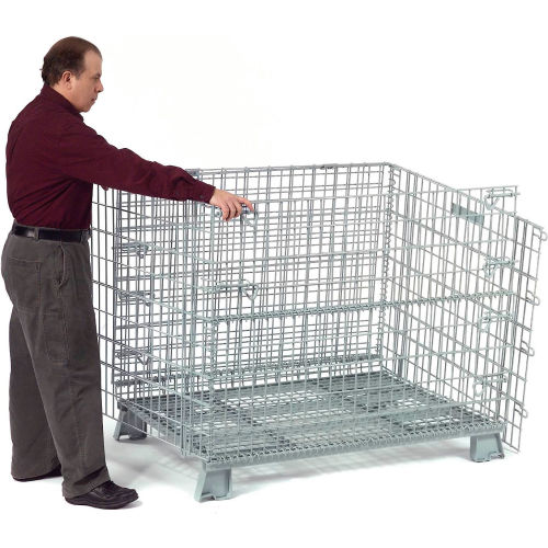 Folding Wire Container 32 x 24 x 25 inch 1000 Lbs Capacity Wire Mesh 2 x 2 inch 