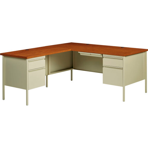 Hirsh Industries Steel Desk L Shape W Left Return 66 X 72 Putty Oak Hl10000 Series B1952805 Globalindustrial Com