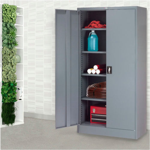 Cabinets Storage Global Industrial Steel Storage Cabinet With Recessed Handle 36 W X 18 D X 72 H 237635gy Globalindustrial Com