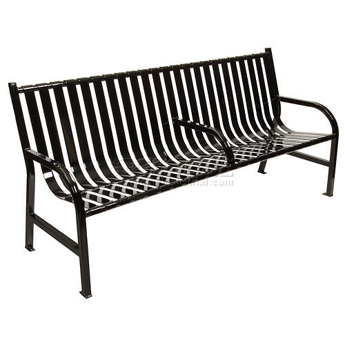 Benches Picnic Tables Benches Steel 6 Feet Slatted Metal Bench With 3 Armrests Black 238716bk Globalindustrial Com