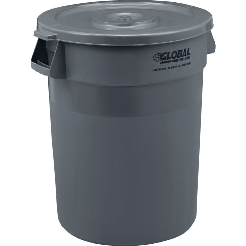 Flat Round Trash Can Lid For 20 Gal Receptacle 19 1/4" Dia x 2" H Grey 30143 