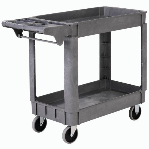 Global Industrial Deluxe Tray Top Plastic Utility Cart 2 Shelf 40 Lx17 W 5 Casters Gray 242080 Globalindustrial Com