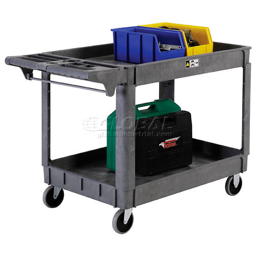 Large 3 Tray Plastic Utility Service Cart Heavy Duty Shelves Industrial Handcart