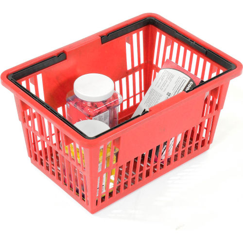 12 Shopping Basket Set Blue Standard-size w/ Plastic Handle Display Rack & Sign 
