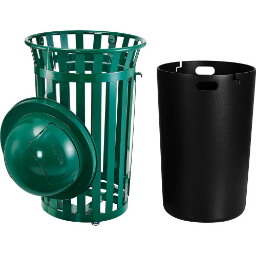 Global Industrial™ Outdoor Slatted Steel Trash Can W/Access Door & Dome  Lid, 36 Gallon, Green