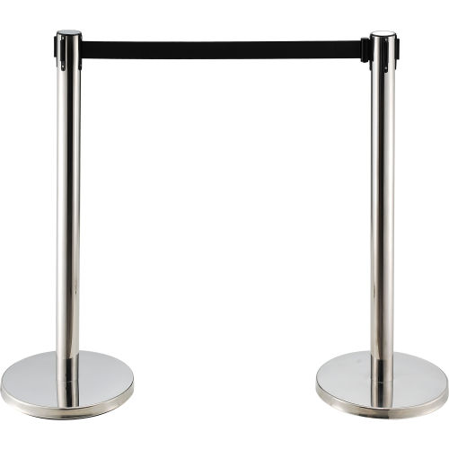 DuraSteel Stainless Steel Stanchions with 6.5 Feet Black Retractable Belts Crowd Control Stanchion Belt Barriers 2 Set/Pack Heavy Duty Safety Barrier Stands & Line Dividers
