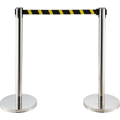 39H Stainless Steel Retractable Stanchion with 6-1//2 Yellow//Black Belt