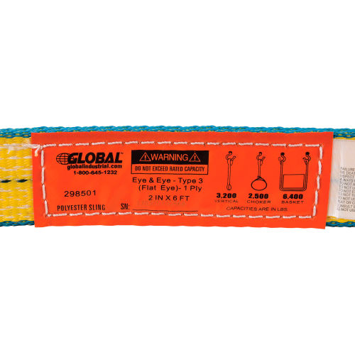 WLA1-808N 5,000 Lb HSI One Ply 8 x 8 Attached Eye Wide-Lift Nylon Sling Vertical Capacity Type 9 8 Eye Length