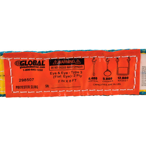 WLA1-808N 5,000 Lb HSI One Ply 8 x 8 Attached Eye Wide-Lift Nylon Sling Vertical Capacity Type 9 8 Eye Length