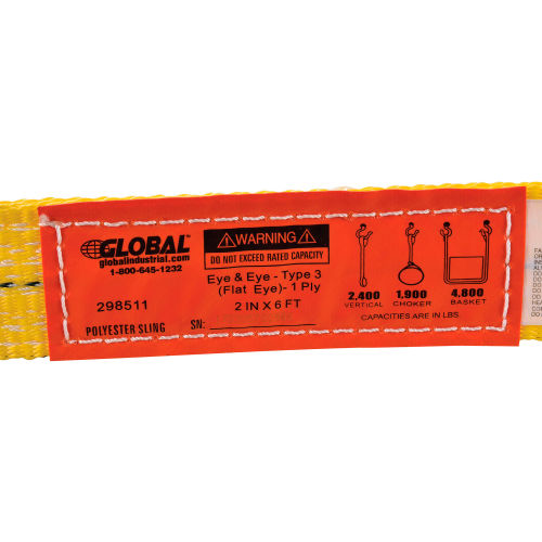 WLA1-808N 5,000 Lb HSI One Ply 8 x 8 Attached Eye Wide-Lift Nylon Sling Vertical Capacity Type 9 8 Eye Length
